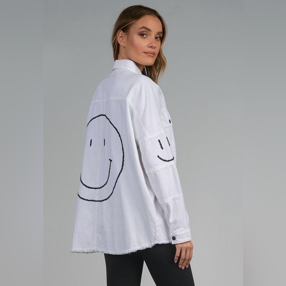 Elan White Jacket with Smiley Face Design